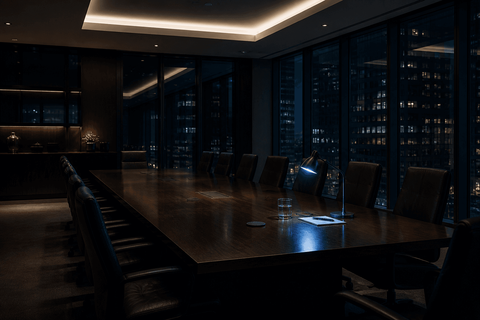 Empty executive meeting room after hours